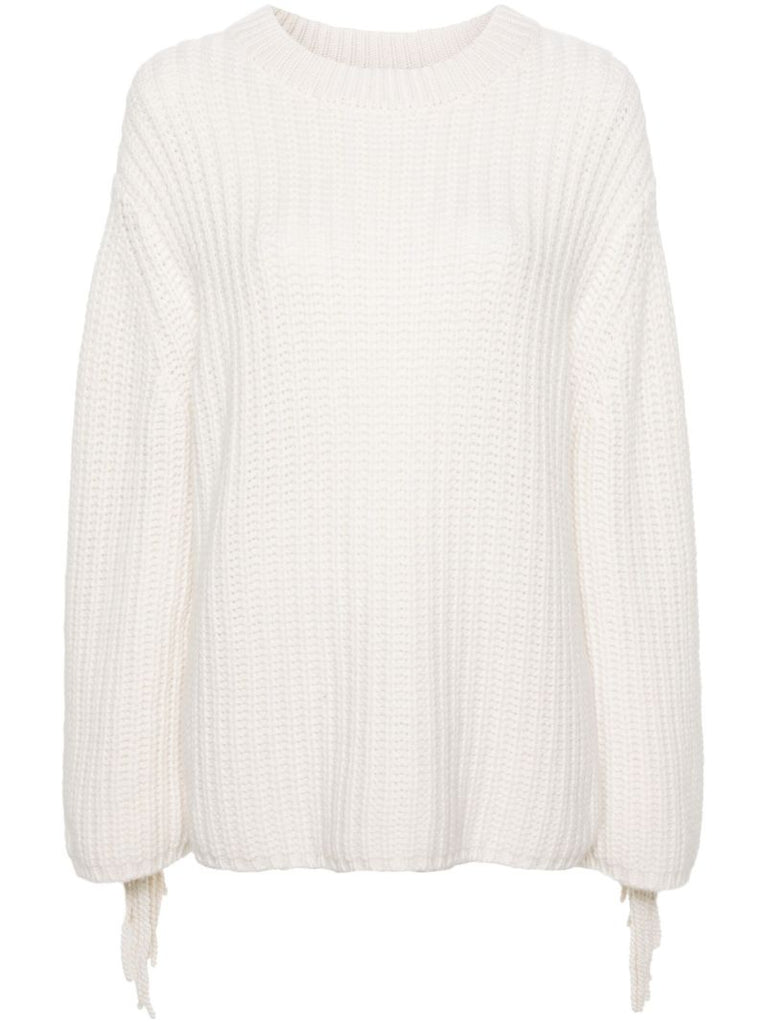 White Hilma Fringed Cashmere Jumper