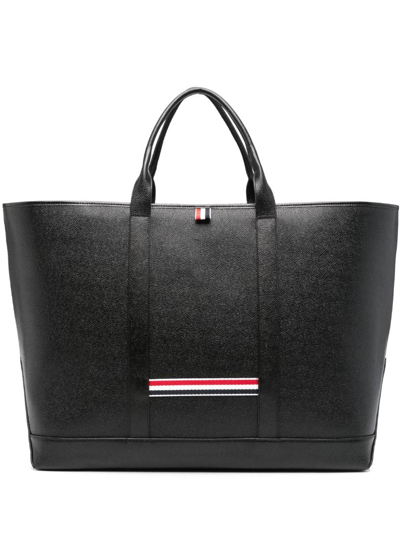 Black Rwb Stripe Leather Tote Bag