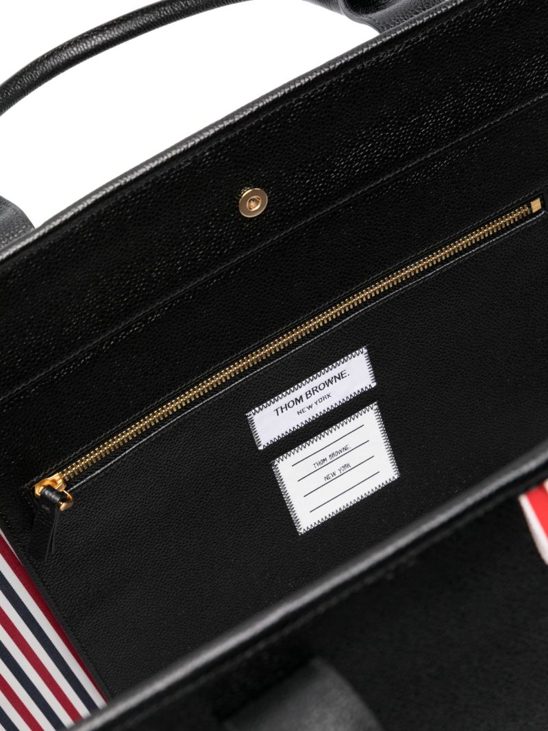 Black Rwb Stripe Leather Tote Bag