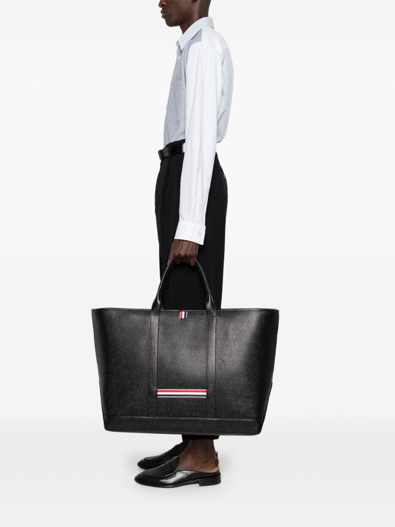 Black Rwb Stripe Leather Tote Bag