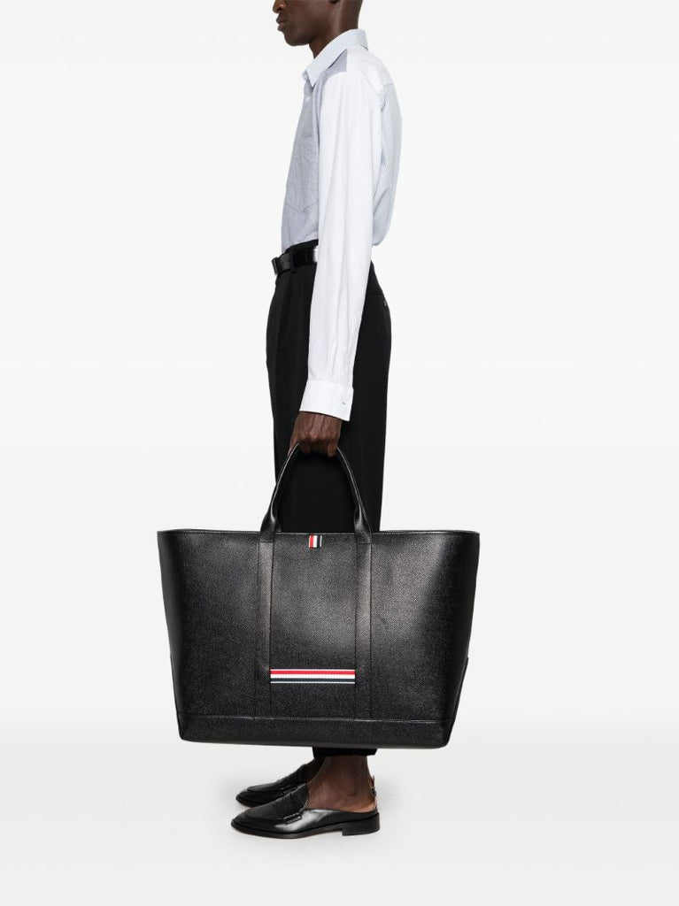 Black Rwb Stripe Leather Tote Bag