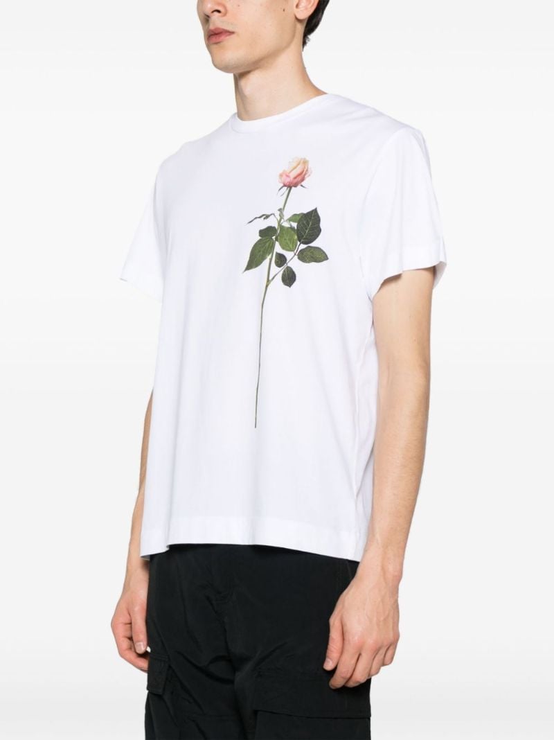 White Rose Print Cotton T-shirt