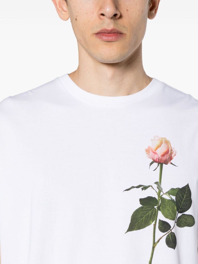 White Rose Print Cotton T-shirt