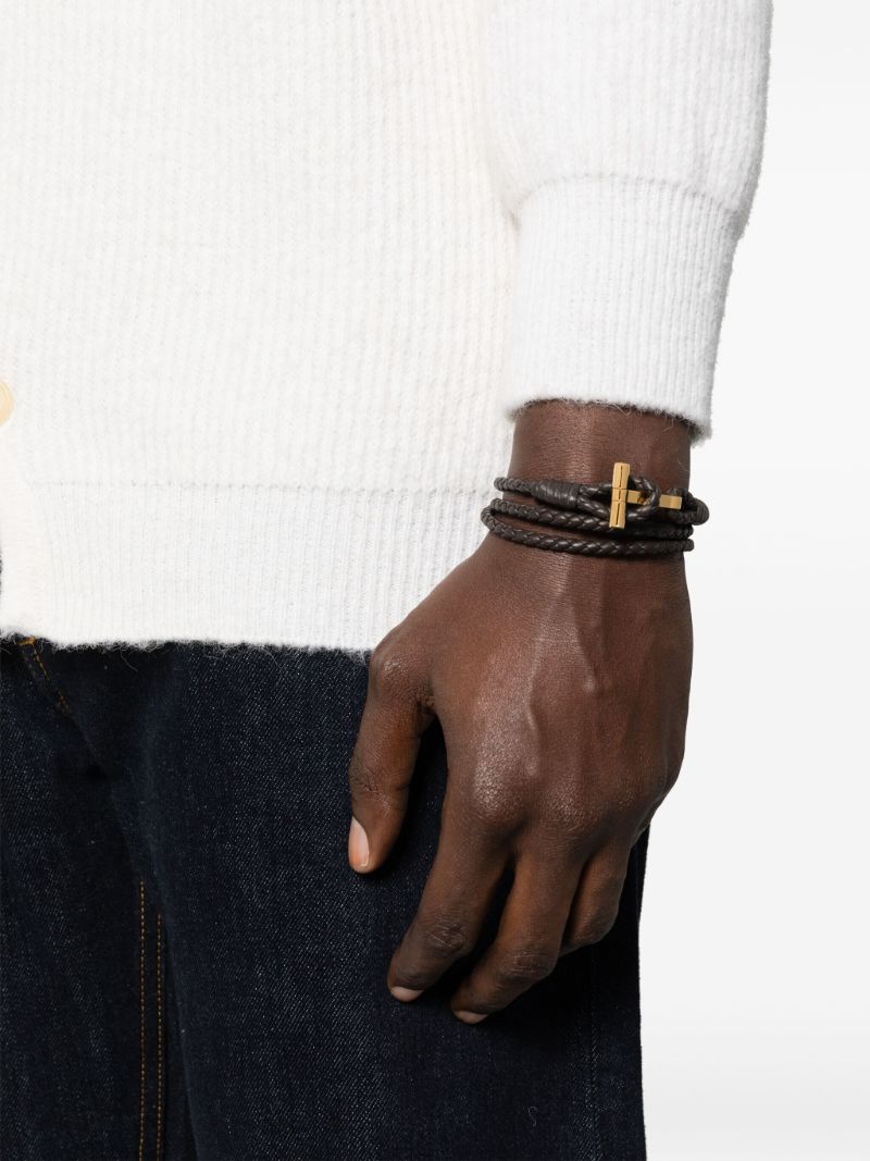 Brown T-plaque Braided Leather Bracelet