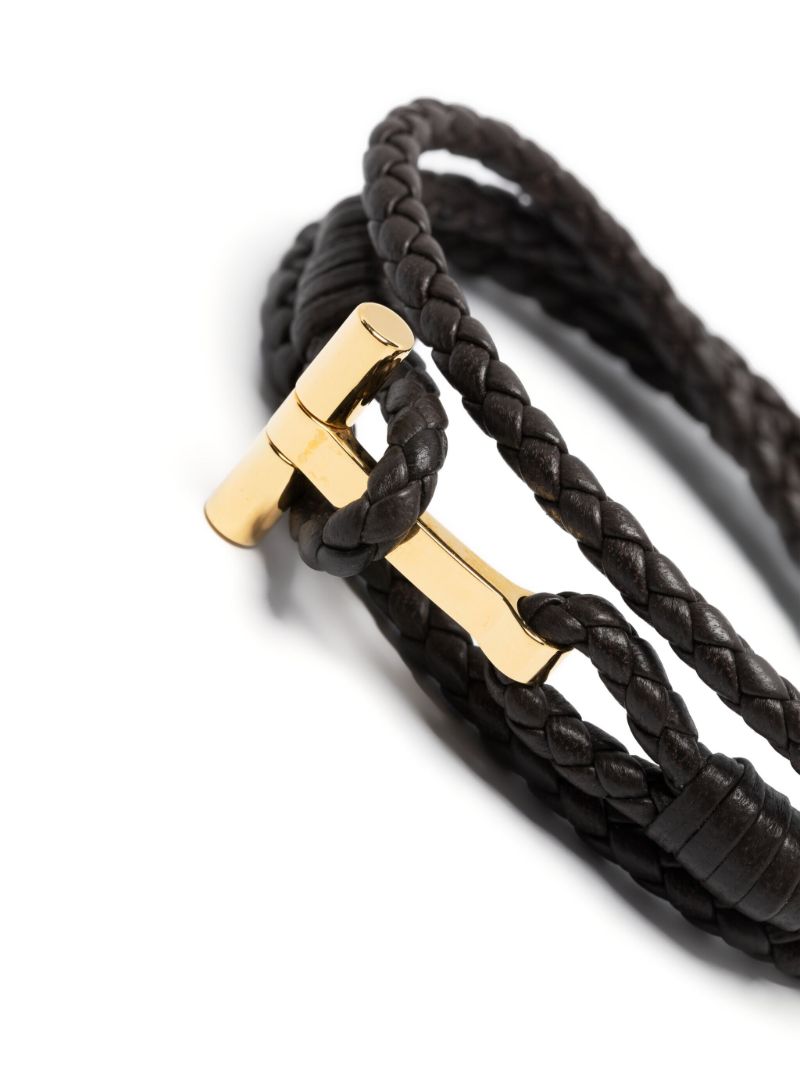 Brown T-plaque Braided Leather Bracelet