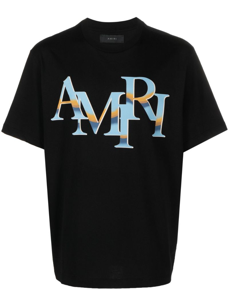 Black Staggered Logo Cotton T-shirt