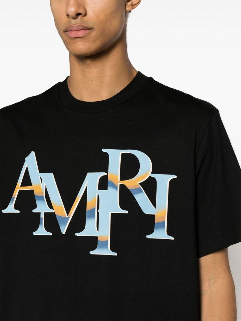 Black Staggered Logo Cotton T-shirt