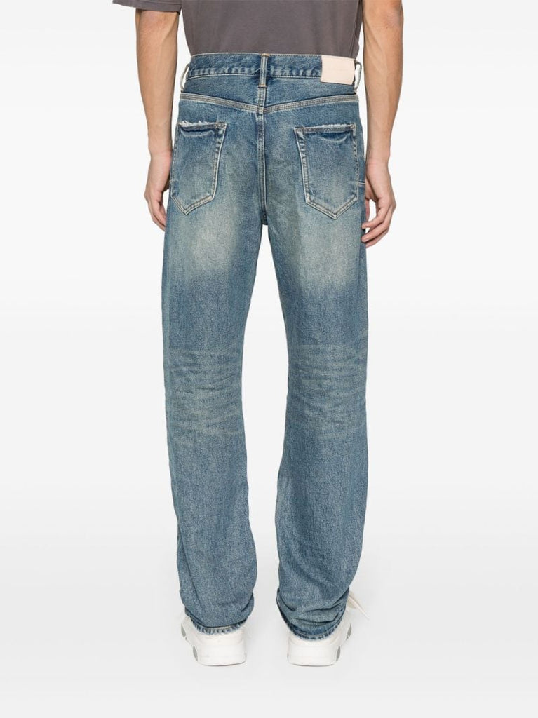 Blue Distressed Straight Leg Jeans