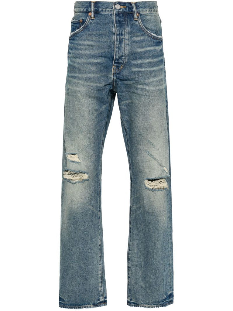 Blue Distressed Straight Leg Jeans