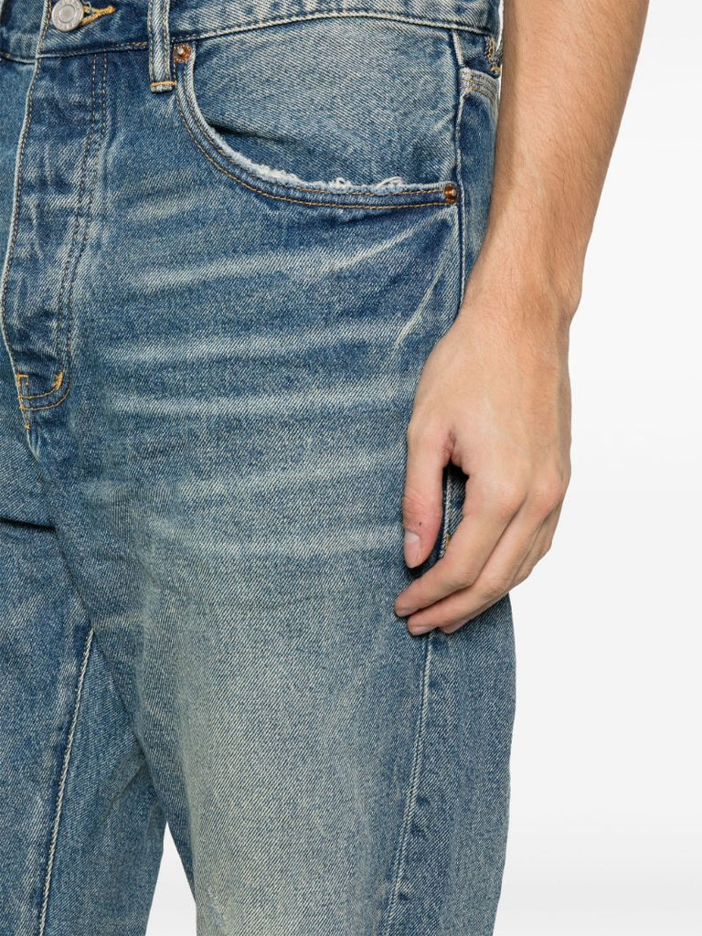Blue Distressed Straight Leg Jeans