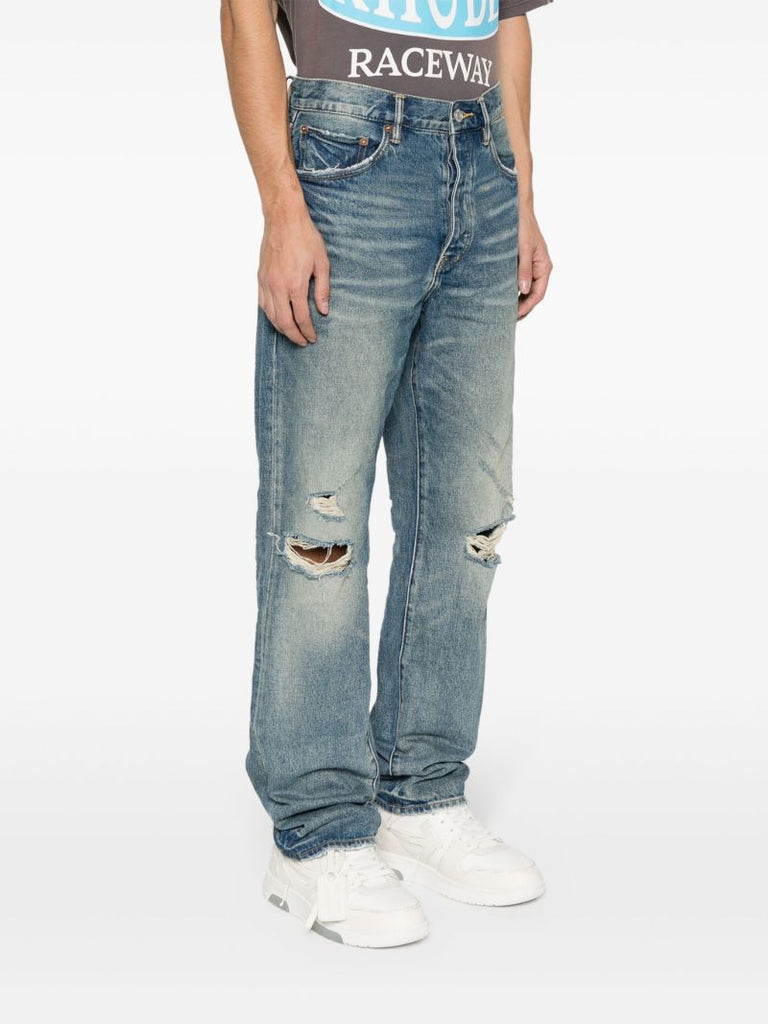 Blue Distressed Straight Leg Jeans