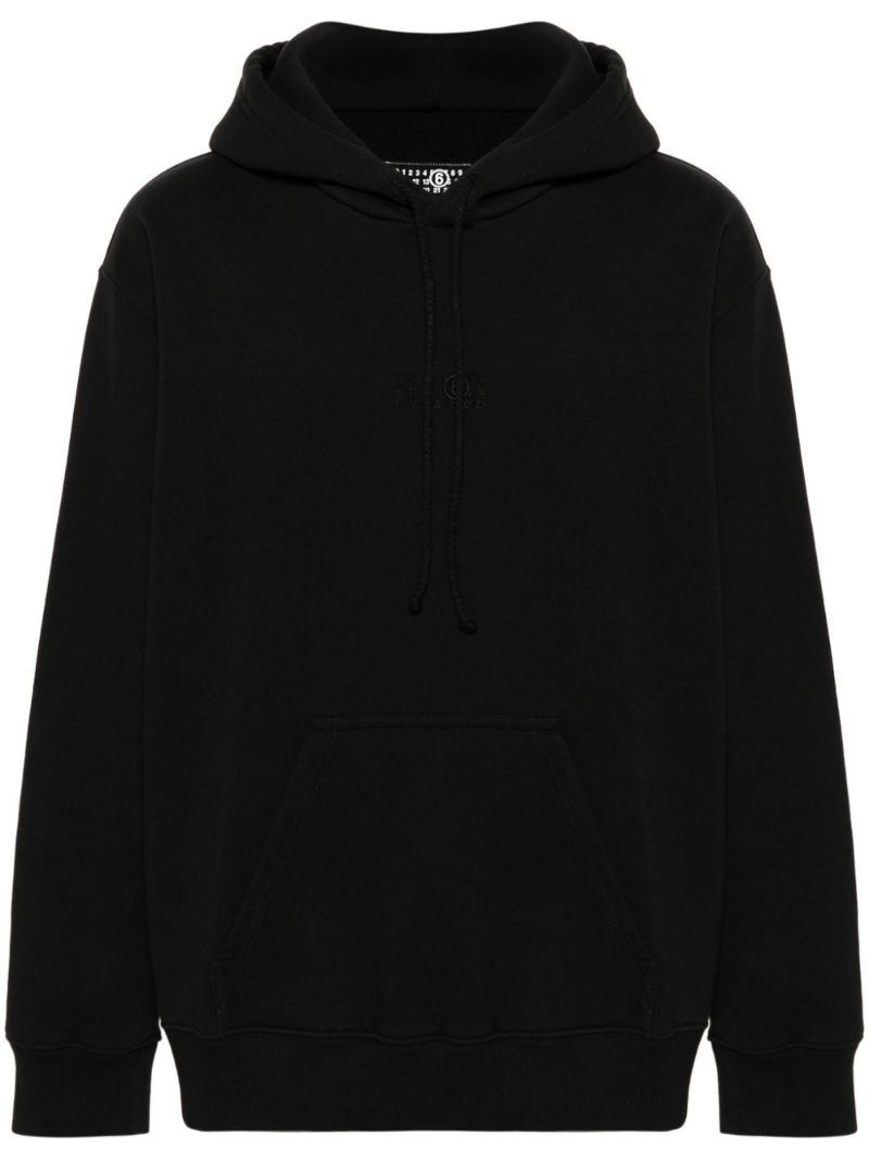 Black Numbers-embroidered Cotton Hoodie