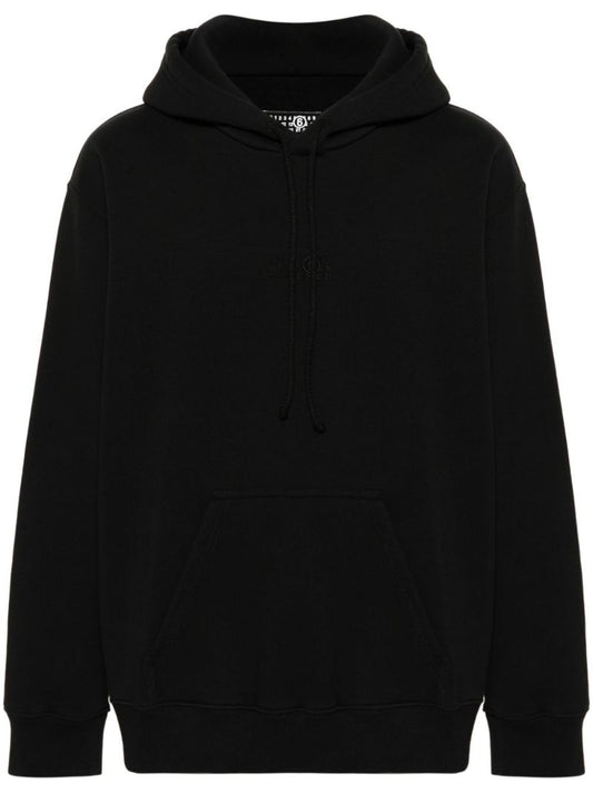 Black Numbers-embroidered Cotton Hoodie