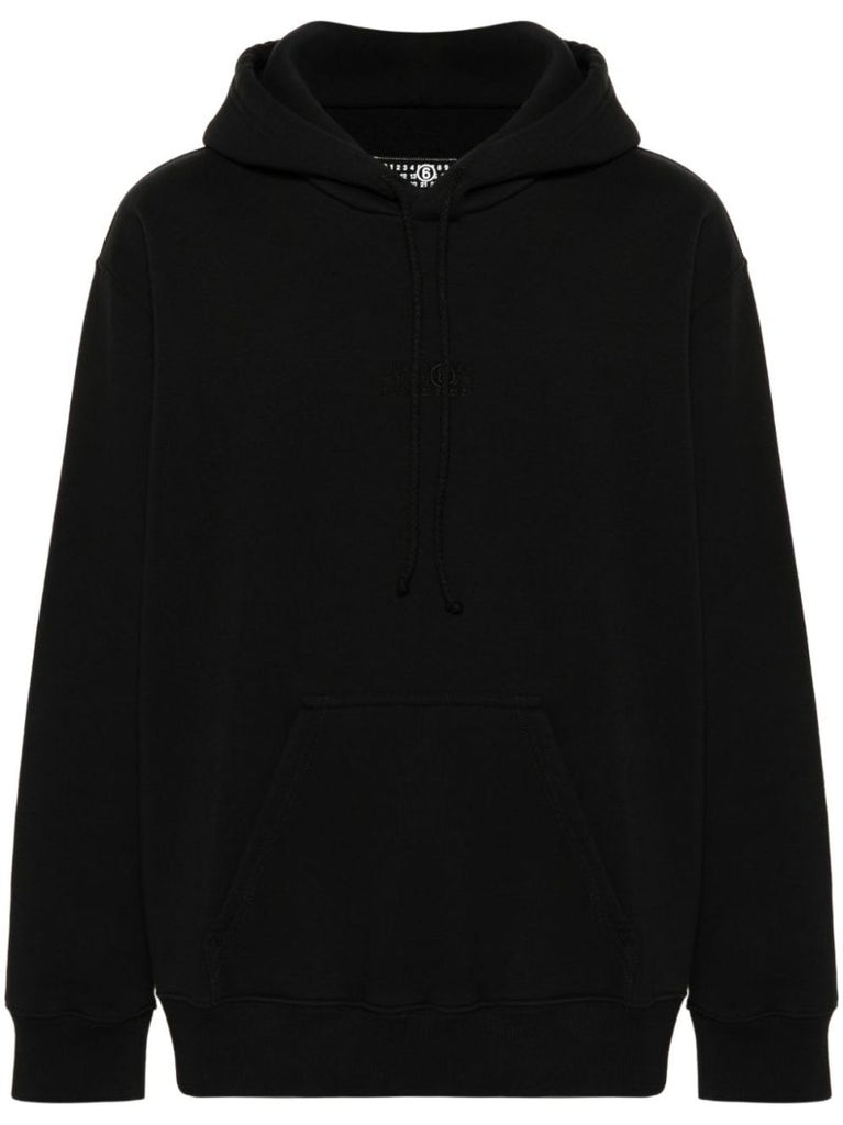 Black Numbers-embroidered Cotton Hoodie