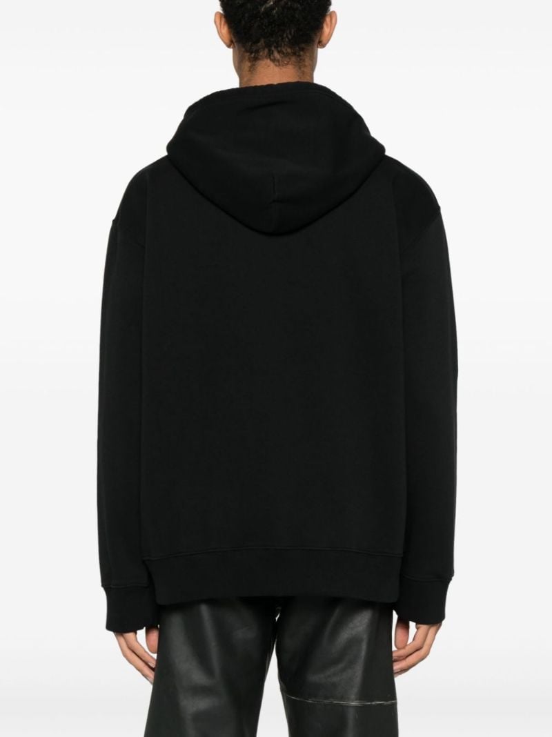 Black Numbers-embroidered Cotton Hoodie