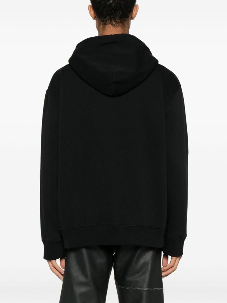 Black Numbers-embroidered Cotton Hoodie
