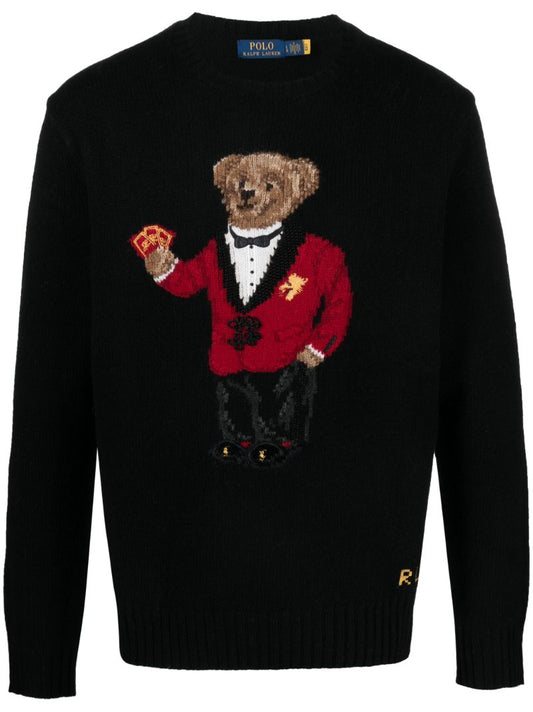 Black Polo Bear Wool Sweater