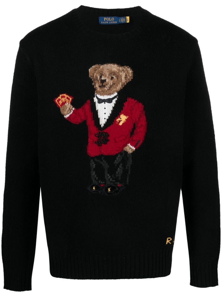 Black Polo Bear Wool Sweater