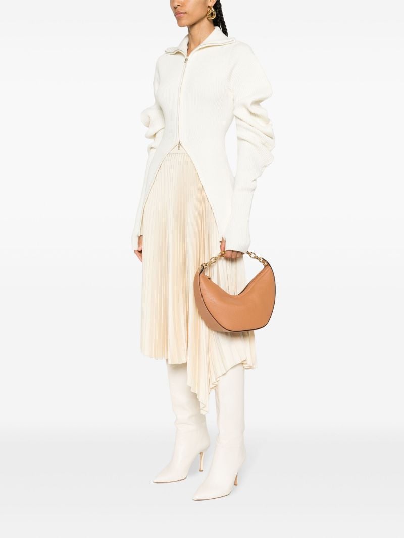 Brown Vlogo Moon Small Leather Shoulder Bag