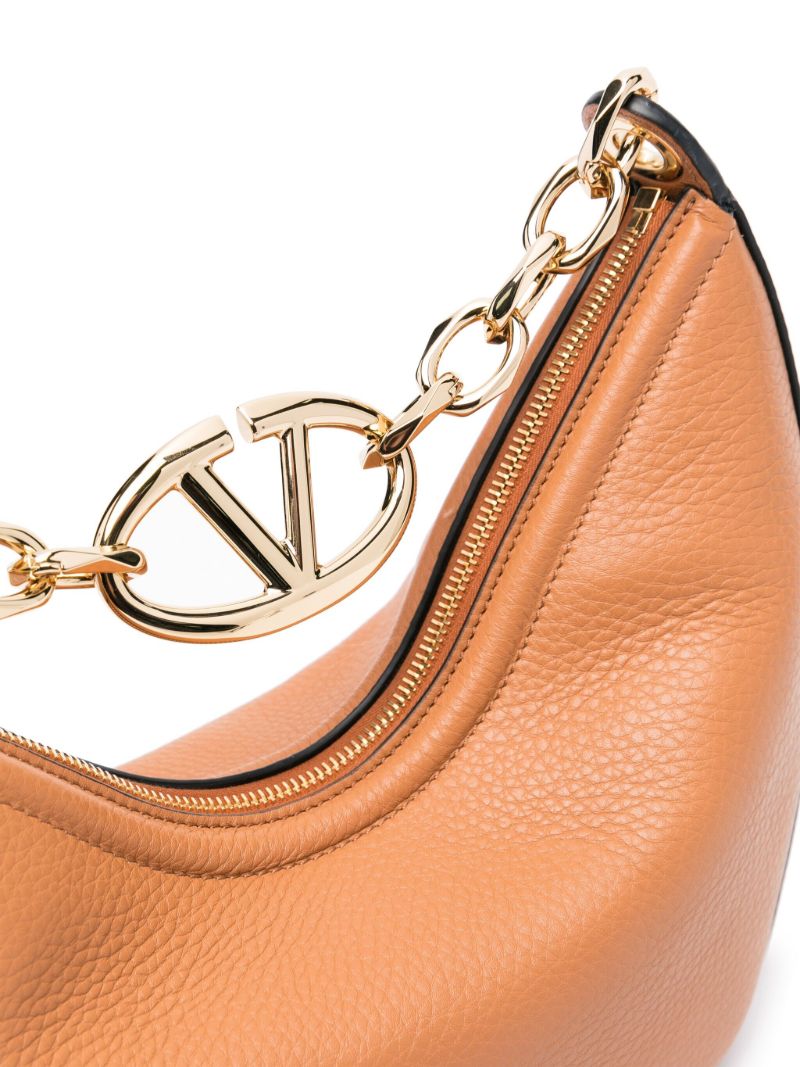 Brown Vlogo Moon Small Leather Shoulder Bag