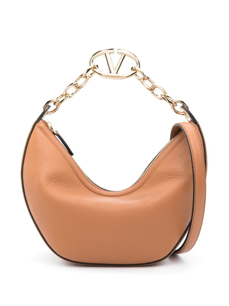 Brown Vlogo Moon Small Leather Shoulder Bag
