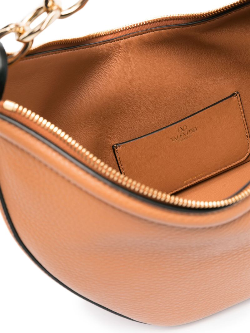 Brown Vlogo Moon Small Leather Shoulder Bag