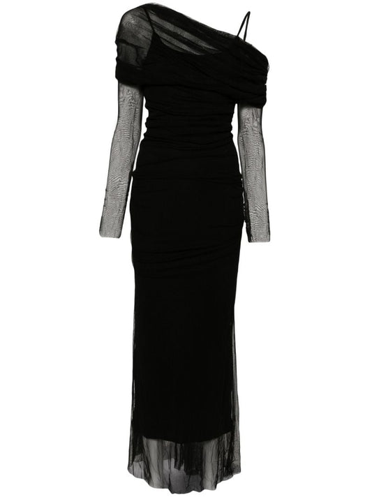 Black Veiled Silk Maxi Dress