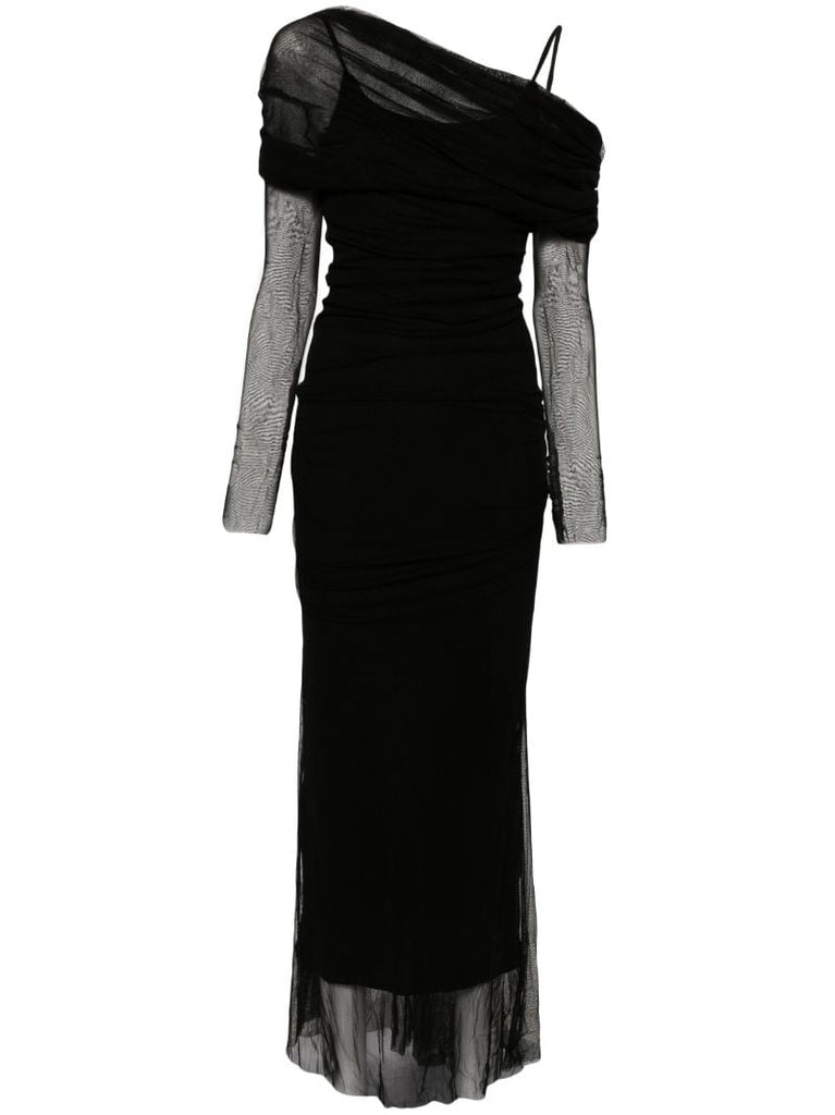 Black Veiled Silk Maxi Dress