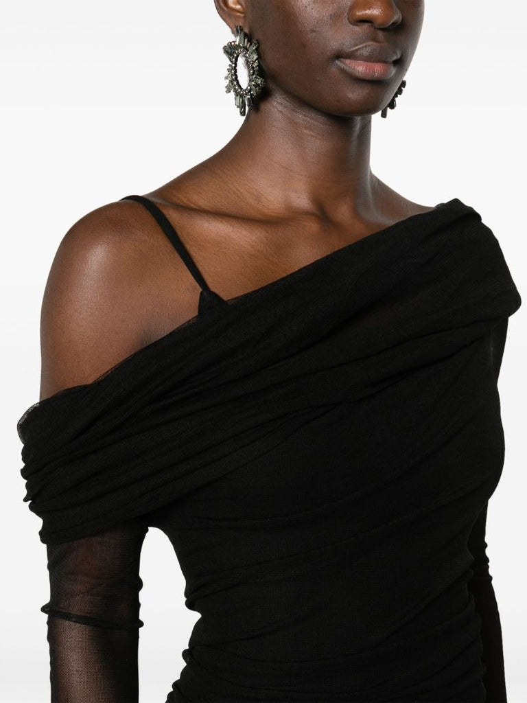 Black Veiled Silk Maxi Dress