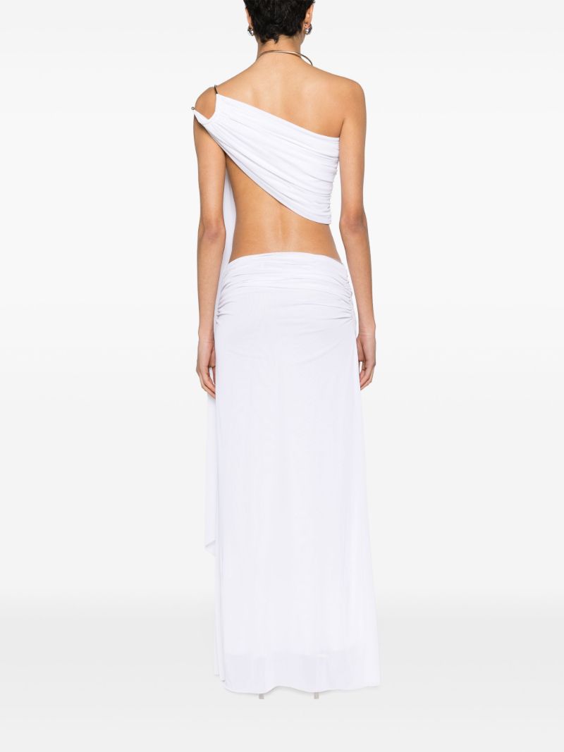 White Elliptic Stone Draped Gown