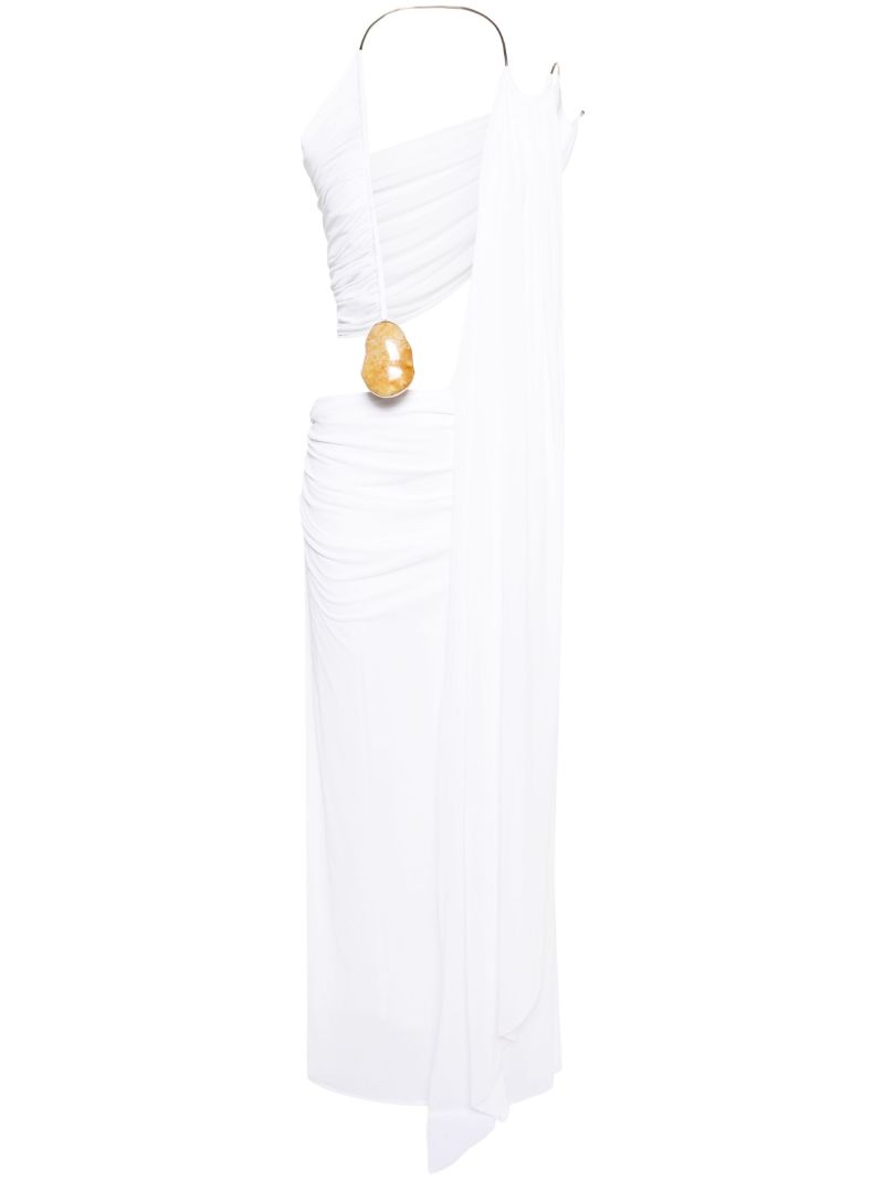 White Elliptic Stone Draped Gown