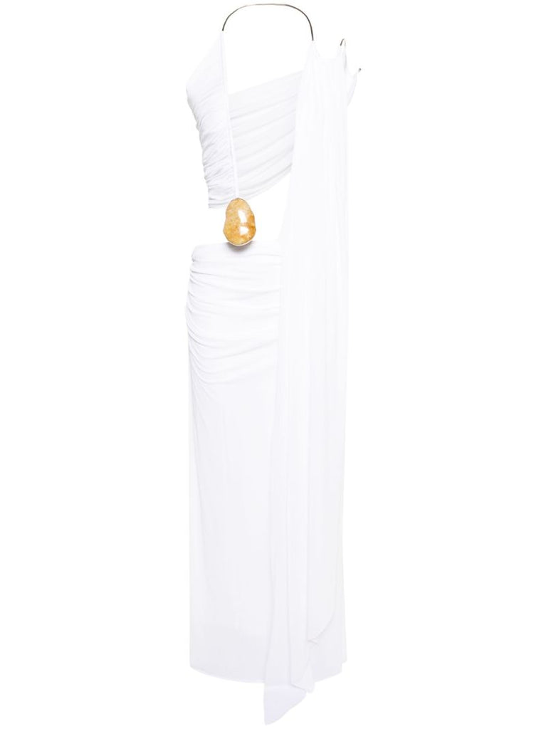 White Elliptic Stone Draped Gown
