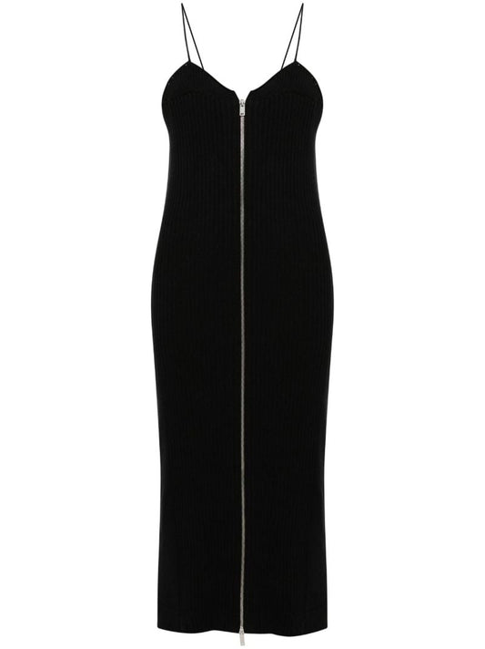 Black Ribbed-knit Cotton Dress