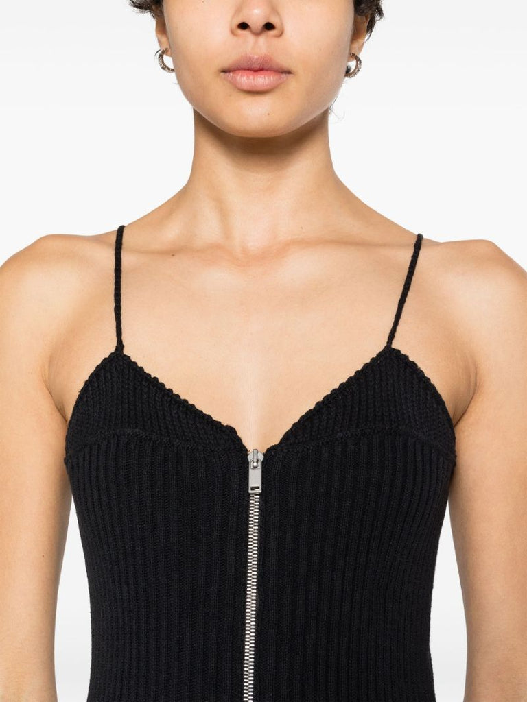 Black Ribbed-knit Cotton Dress