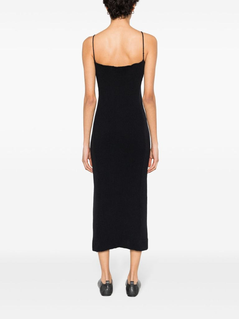 Black Ribbed-knit Cotton Dress