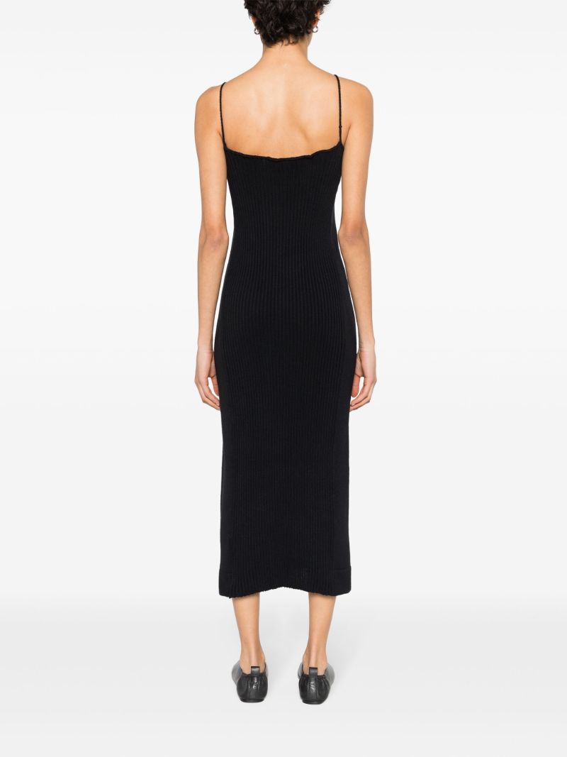 Black Ribbed-knit Cotton Dress