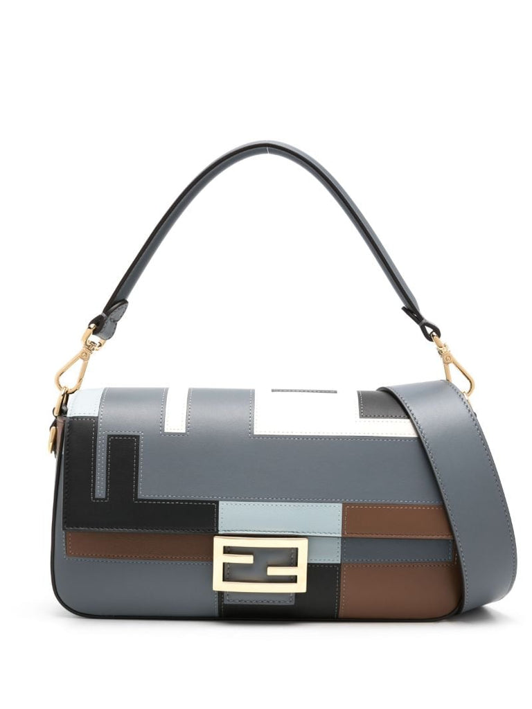 Grey Baguette Leather Shoulder Bag