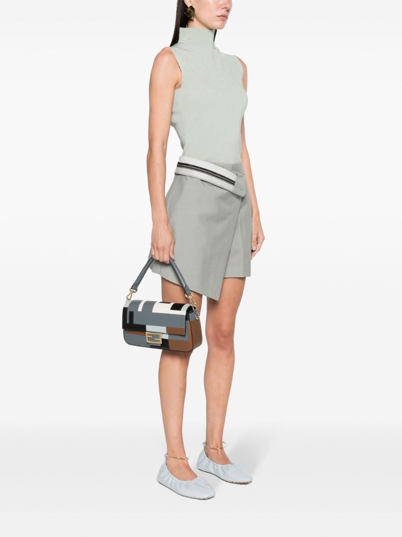 Grey Baguette Leather Shoulder Bag