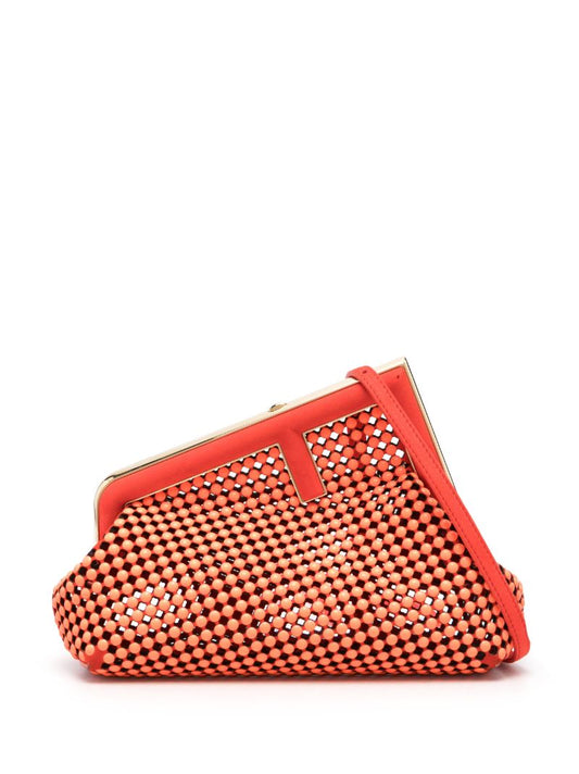 Orange Fendi First Small Leather Clutch Bag
