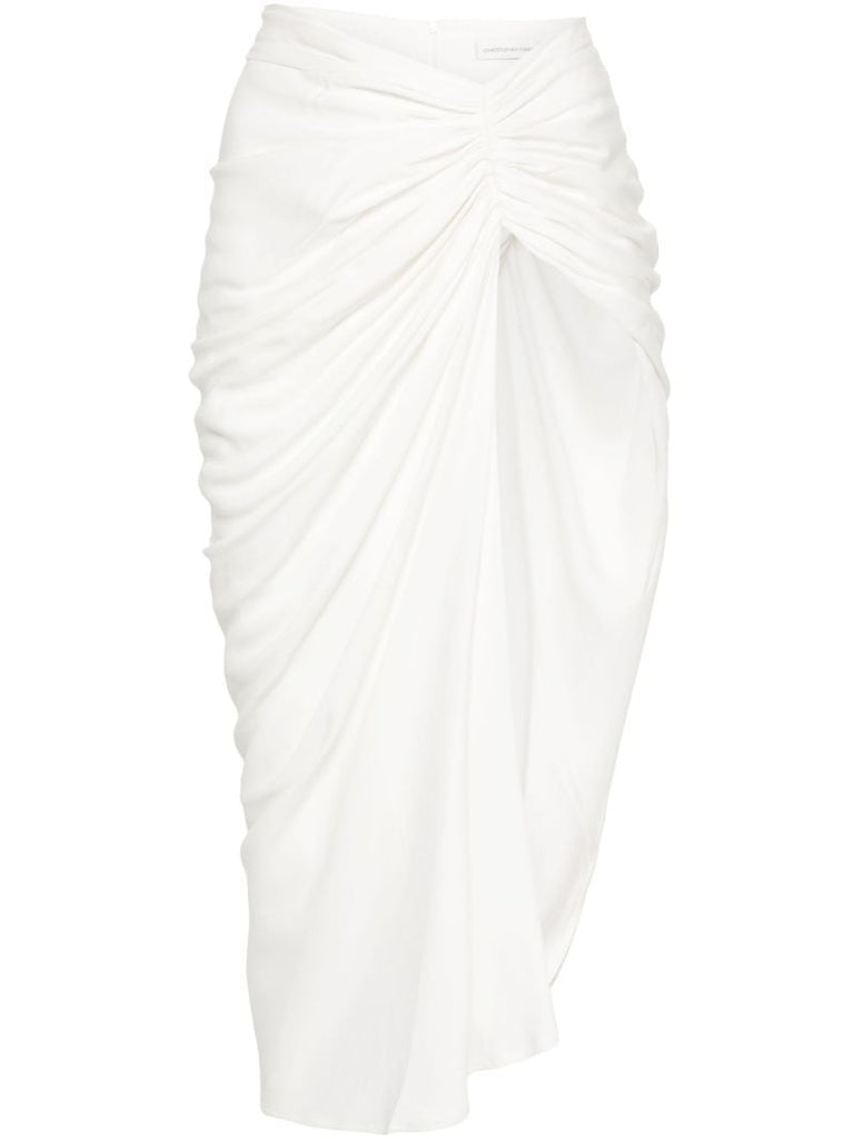 White Euripides Ruched Midi Skirt
