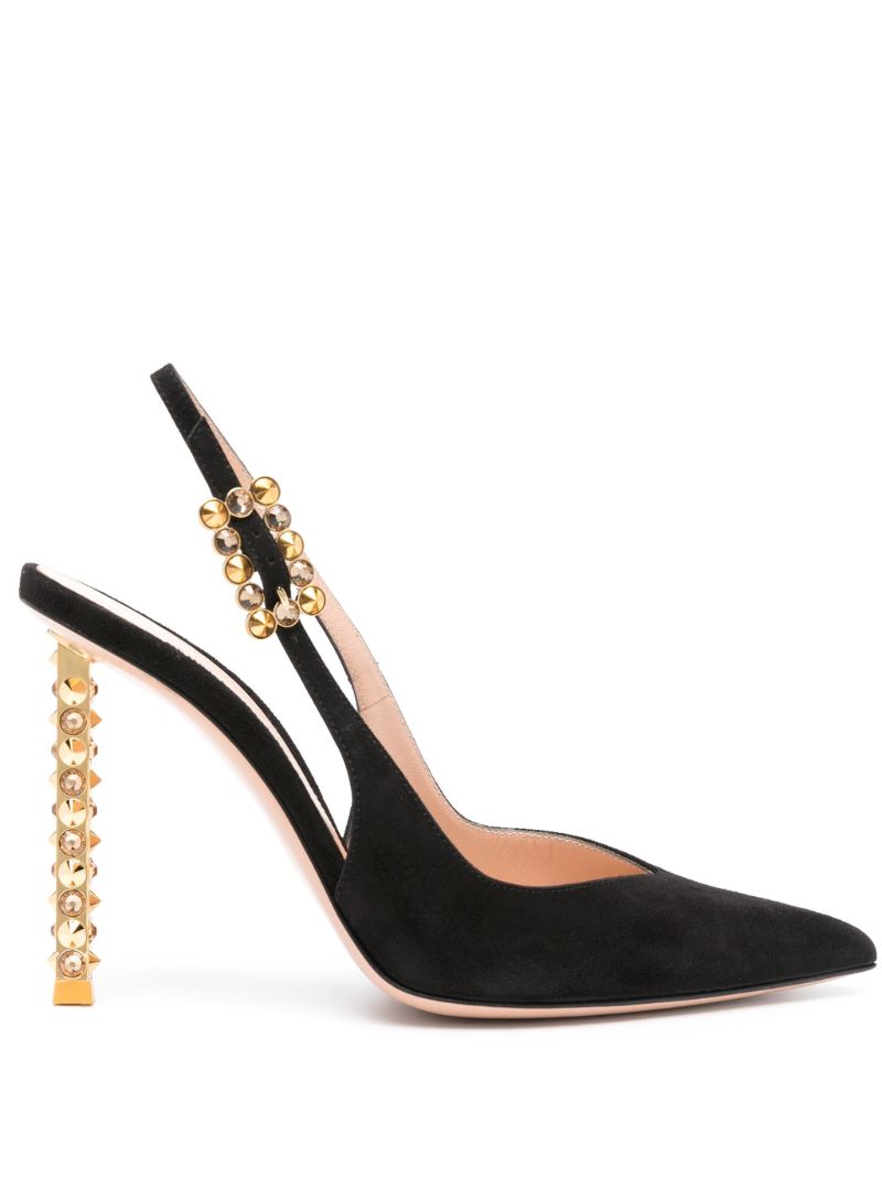 Black 110 Studded-heel Slingback Pumps