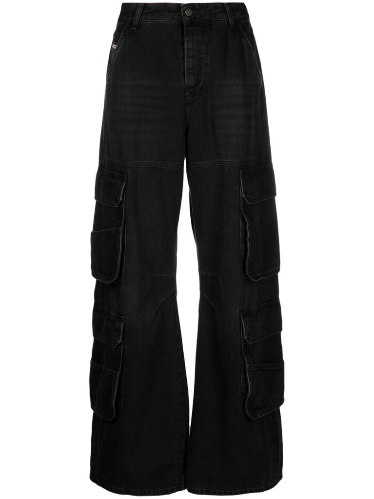 Black D-sire Wide-leg Cargo Jeans