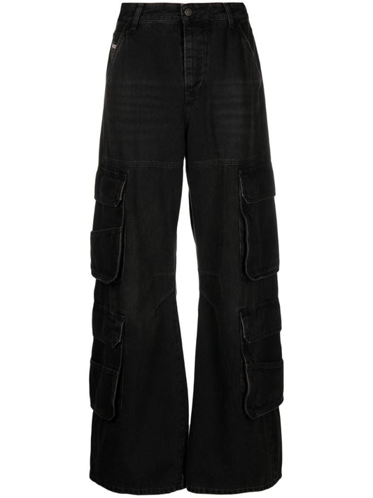 Black D-sire Wide-leg Cargo Jeans