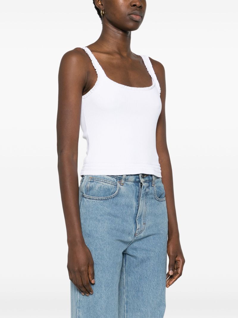 White Ruffled Stretch-cotton Tank Top