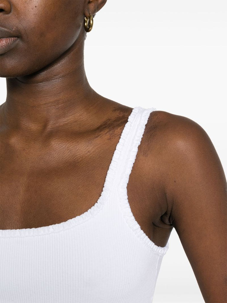 White Ruffled Stretch-cotton Tank Top