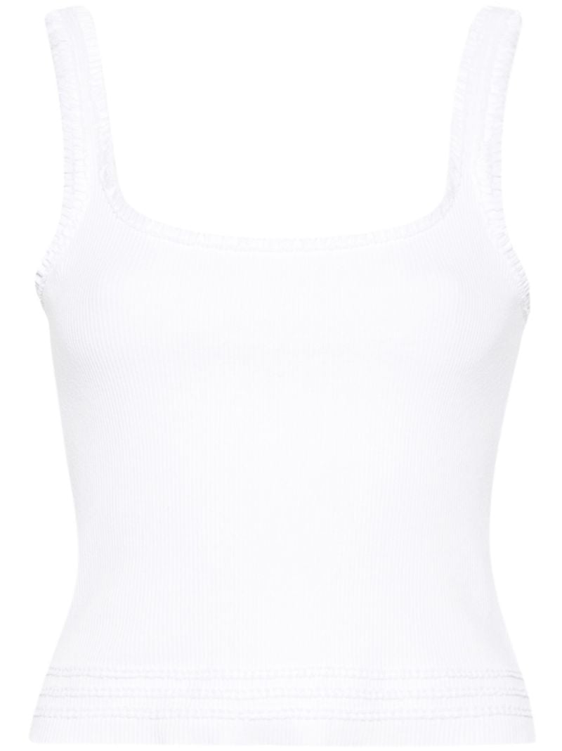 White Ruffled Stretch-cotton Tank Top