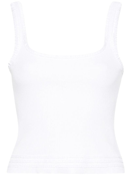 White Ruffled Stretch-cotton Tank Top