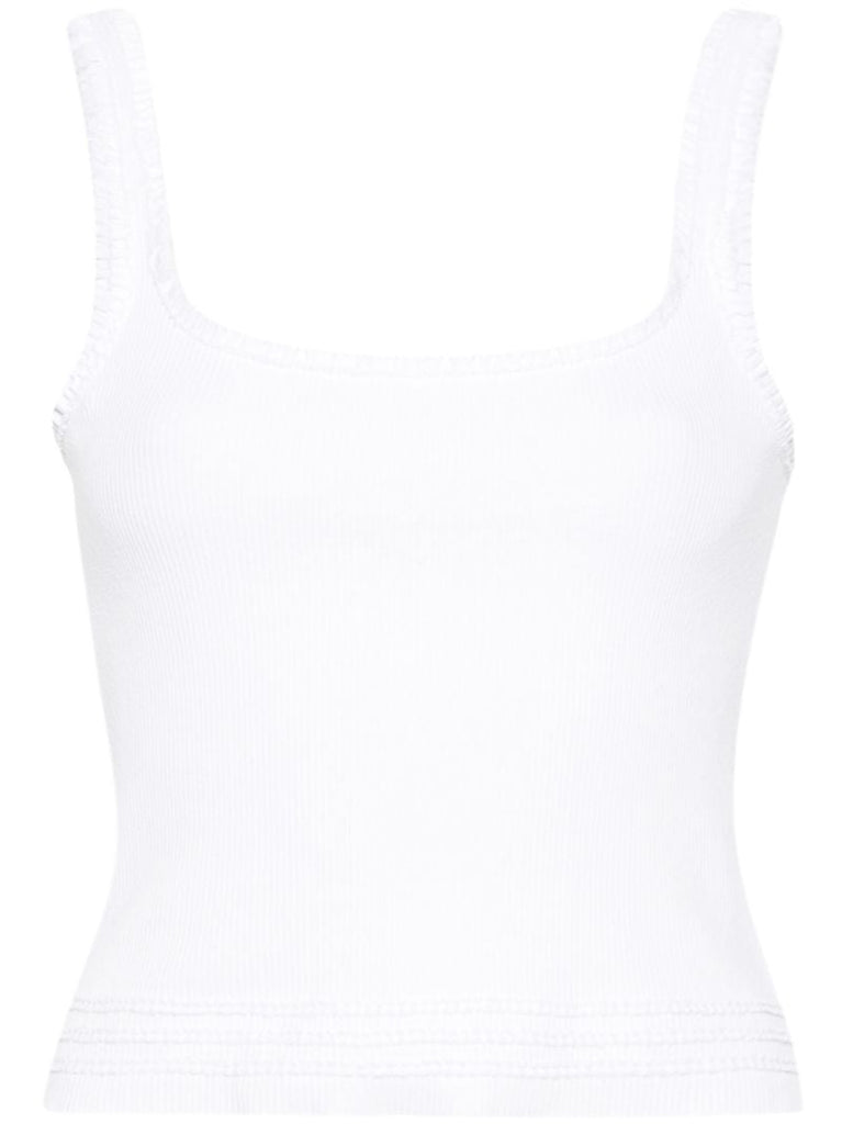 White Ruffled Stretch-cotton Tank Top