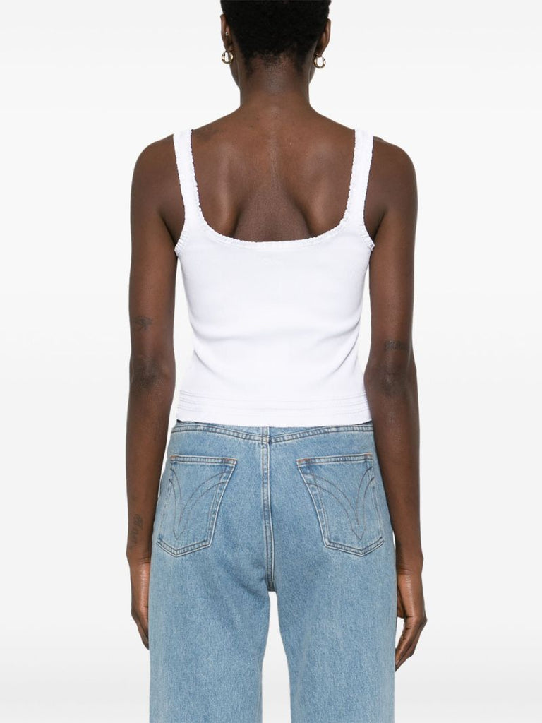 White Ruffled Stretch-cotton Tank Top