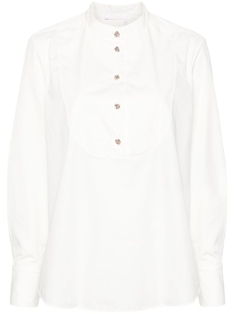 White Knotted-buttons Poplin Shirt